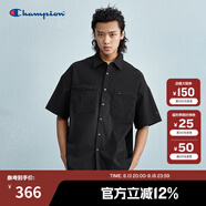 Champion冠軍襯衫男2025春季新款翻領(lǐng)polo短袖商務(wù)風(fēng)寬松潮牌T恤 黑色 S
