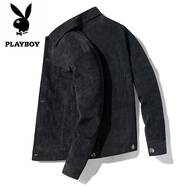 花花公子（PLAYBOY）夾克男外套男春秋款長(cháng)袖上衣中青年商務(wù)潮牌純色休閑服時(shí)尚百搭 黑色 常規款 XL （135斤-145斤）