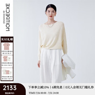 例外（EXCEPTION）女裝春秋款提花肌理設計寬松蝙蝠袖長(cháng)袖毛針織衫女 米白 L