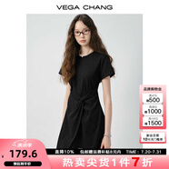 VEGA CHANG連衣裙女2025新款夏新款極簡(jiǎn)風(fēng)不規(guī)則裙擺收腰顯瘦小個(gè)子連衣短裙 暗夜黑 S