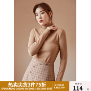 獨(dú)束大碼女裝堆堆領(lǐng)打底衫女秋冬內(nèi)搭修身顯瘦胖mm毛衣長袖針織衫 卡其色 4XL