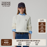 Teenie Weenie小熊毛衣女春季簡約運(yùn)動綿羊毛圓領(lǐng)絞花針織毛衣女 象牙白 L