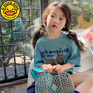 G.DUCKIDS女童純棉夏裝新款兒童短袖T恤寶寶夏季洋氣韓版上衣卡通印花童裝 天藍短袖#純棉T01 120 CM以下