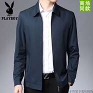 花花公子（PLAYBOY）中年男士春秋季上衣中老年外套薄款休閑中年40-50歲夾克爸爸裝男 翻領-藏藍色-花花公子官方品牌官 M 170/84A