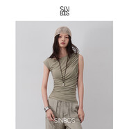 SINBOS雪泥甜心 T恤女小眾設計感短袖上衣女短款修身2025夏季新款 鼠尾草綠現貨 S