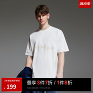 SEASON HIGH時(shí)尚舒適夏季新款短袖男裝寬松羅紋字母膠印拼接純色日常舒適短袖 A42 云朵白色 常規 M