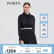 PORTS寶姿 春夏新品印花長袖連衣裙ASL9D001LPP083 黑色印花 S (4)