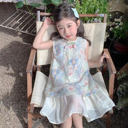 相思桐4-12歲女童連衣裙夏裝公主裙洋氣小女孩女寶寶童裝兒童裙子 藍色郁金香 130 尺碼建議身高123厘米
