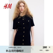 H&M女裝千金風(fēng)連衣裙25夏新款小香風(fēng)法式修身針織連身裙1229076 黑色 S 160/88