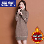 羅蒙（ROMON）高品質(zhì)羊毛衫民族風(fēng)毛衣女士中長(cháng)款2023新款秋冬季針織打底衫配大 駝色【加絨】 加厚 XL 120-130斤