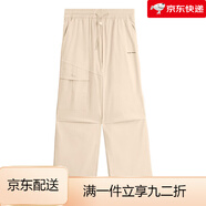 完型（WEAR X）【所有女生的衣櫥直播間】完型褶皺抽繩工裝長褲女夏季運動休閑褲 米色 M _80-100斤