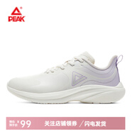 匹克跑步鞋夏季新款網(wǎng)面情侶休閑時尚運(yùn)動鞋系帶皮面跑鞋耐磨鞋子 大白/淺紫（女款） 37