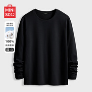名創(chuàng  )優(yōu)品（MINISO）純棉t恤男大碼潮牌圓領(lǐng)長(cháng)袖200斤胖子男裝衣服休閑簡(jiǎn)約內搭打底衫  黑色(空白) 4XL (體重205-230斤左右)