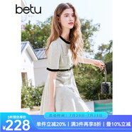 百圖betu女裝2025夏季新款連衣裙法式小香風(fēng)拼色贈送腰帶裙子2503D06 米白 S