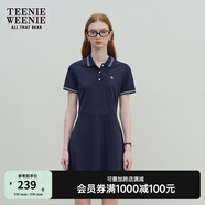 Teenie Weenie小熊休閑通勤氣質(zhì)收腰Polo白色連衣裙夏裝連身裙女裝裙子 藏青色 XL (175)