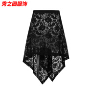 范哲莎韓版蕾絲不規(guī)則下擺半裙四季百搭黑色屁簾女四季軟糯短款百搭短裙 黑色 均碼 大碼140-180斤
