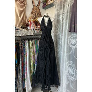 翱?jì)?yōu)黑色連衣裙 日系蝴蝶結暗黑系蕾絲禮服裙子2025小個(gè)子 古著(zhù)vintage黑色連衣裙 S