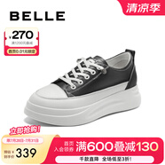 百麗（Belle）小白鞋女鞋商場款厚底增高一腳蹬單鞋透氣休閑鞋U8N1DAM3 黑色 34 (220mm)