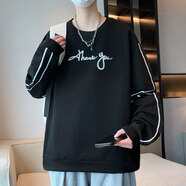 費(fèi)洛仕2025春秋長(zhǎng)袖t恤男韓版修身潮流打底衫男士寬松衛(wèi)衣套頭體恤刺繡 小貝1805黑色 XL （125-140斤）