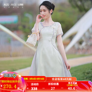 煙花燙新中式改良旗袍連衣裙高級(jí)感氣質(zhì)2025夏裝繡花a字裙SD 朝輝 珠光豆綠 XL