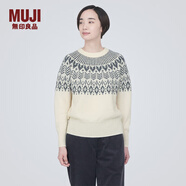 無印良品 MUJI 女式美利奴羊毛圖案編織圓領(lǐng)毛衣長袖針織衫毛線衣費(fèi)爾島 米白色圖案 L （165/88A）