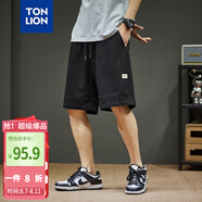 唐獅（TonLion）2024男基本寬松休閑短褲 黑色 S 