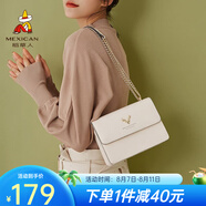 稻草人女包新品新款牛皮單肩包女可愛(ài)小鹿頭斜挎包女鏈生七夕禮物送女友 米白色（可調節肩帶）