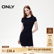 ONLY2025春季新款金屬裝飾收腰捏褶短裙T恤裙連衣裙女|125161021 H1Z黑色 S