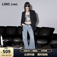 金羽杰100%棉直筒牛仔褲女士長(cháng)款春秋季高腰薄款寬松闊腿褲子S241JE397Y