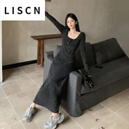 LISCN黑色方領(lǐng)包臀長(cháng)裙女2026新款秋冬款高級感配大衣的內搭針織連衣裙 黑色 L