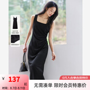 梵希蔓法式方領(lǐng)黑色連衣裙女2025年夏季新款褶皺收腰氣質(zhì)背心長(zhǎng)裙 A1718 黑色 S