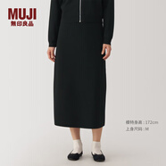 無印良品（MUJI）女式  水洗米蘭諾羅紋針織 裙子 長半身裙女秋冬季 黑色 XL (165/74A)