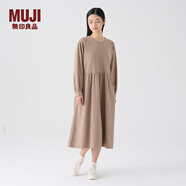 無印良品（MUJI）女式 法蘭絨抽褶連衣裙 美拉德純棉起毛寬松長裙子秋冬 BC08CC3A 淺灰棕色 L 165/88A