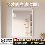 含雅鋁合金衛(wèi)生間浴室鏡子免打孔掛墻式洗手間廁所化妝大鏡子貼墻自粘 銀白色【40*60cm】高清防爆