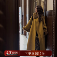三吉黑花【踏雪】新中式羊毛雙面呢大衣外套秋冬高級感毛領(lǐng)小個(gè)子 青駝(90羊毛) S