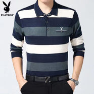 花花公子純棉長(cháng)袖t恤男士翻領(lǐng)時(shí)尚POLO衫休閑大碼真口袋打底衫爸爸裝體恤 1703藍色 M 170/88A120-140斤