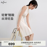 伊芙麗（eifini）伊芙麗經(jīng)典圓領(lǐng)打褶設(shè)計(jì)通勤通勤醋酸連衣裙2025夏季新款裙子女 米白 預(yù)售 S 80-105斤