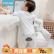 優(yōu)奇嬰兒衣服新生兒保暖三層夾棉連體衣春秋冬季哈衣爬服男女寶寶睡衣 升級(jí)【三層暖棉】屁屁熊藍(lán)色 66cm