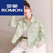 羅蒙甜美印花牛仔外套女2024春夏新款小個子洋氣休閑寬松印花夾克上衣 綠色 S 85-105斤