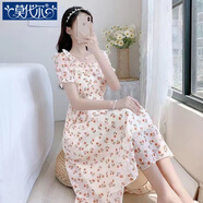 莫代爾碎花短袖連衣裙2025年新款女茶歇法式連衣裙夏小清新桔梗初戀長裙 杏底碎花 M
