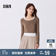 森馬長袖T恤女短款上衣顯瘦純色背心春秋緊身兩件套107624101002