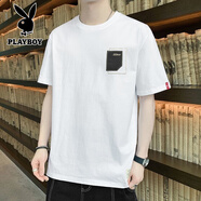 花花公子（PLAYBOY）短袖T恤男純棉寬松潮流ins風(fēng)學(xué)生體恤衫夏日新款 尋桑品-255-白色 S 80-95斤