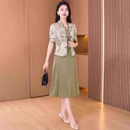 媽媽洋裝女裝2025新款夏今年流行爆款高級感貴夫人品牌兩件式套裝 綠色-巨好看的夏裝一整套衣服夏裝端莊大氣中年媽媽 M M適合[85-105斤]