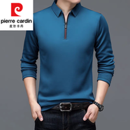 皮爾卡丹（pierre cardin）長(zhǎng)袖t恤男秋季薄款翻領(lǐng)拉鏈打底體恤衫冰絲速干透氣打底Polo衫男T 藍(lán)色93121 高端拉鏈T恤 M 165【100-120斤】