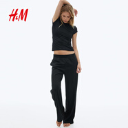 H&M女裝T恤2025秋季新款時(shí)尚休閑圓領(lǐng)簡(jiǎn)約修身顯瘦短袖上衣1142908 黑色 S 160/88A