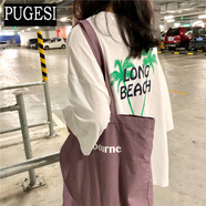 短袖女夏季女裝T恤打底衫女韓版潮學(xué)生紫色熏衣草寬松原宿風(fēng)上衣 881#中長(cháng)款五分袖椰樹(shù)(白色) M