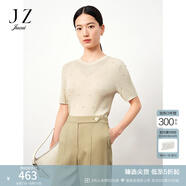 玖姿（JUZUI）商場(chǎng)同款簡(jiǎn)約格紋幾何短袖套頭針織衫裝夏款JWDX31216 米黃 M