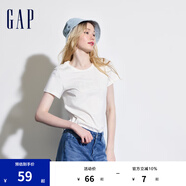 Gap女裝夏季純棉鏤空字母印花logo短袖T恤寬松上衣546498 牛奶白 155/76A(XS)亞洲尺碼