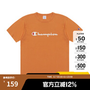 Champion夏季經(jīng)典款印花草寫LOGO圓領(lǐng)休閑運(yùn)動T恤無性別冠軍短袖男女情侶 橘色 M