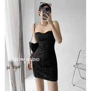 酷章（KUZHANG）酷章歐美ins純欲風(fēng)2025女夏束腰露背連衣裙黑色顯 黑色 S